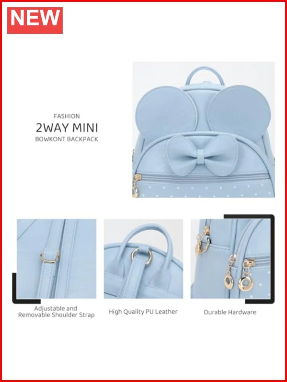 Faux Leather Bowknot Mini Backpack Convertible Shoulder Bag Cute Daypack